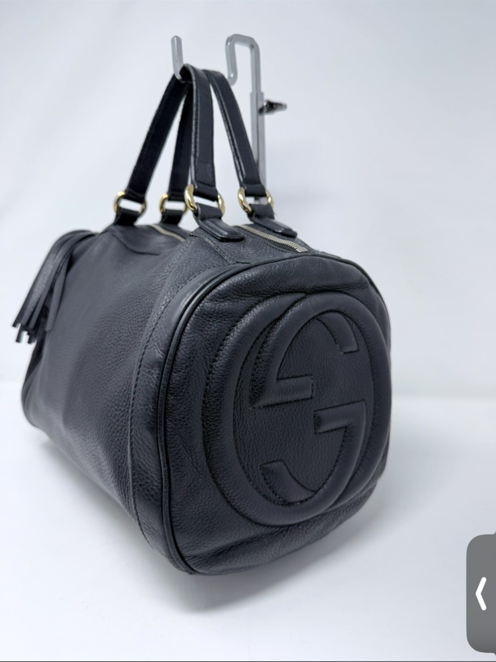 Gucci Black Pebbled Leather Barrel Hobo Satchel